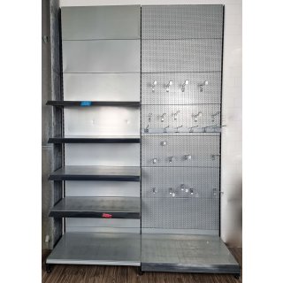Wall shelf Tego 240x200 cm (HxW), perforated sheet metal rear panel, grey