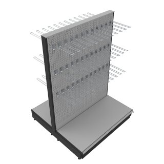 Mid-level gondola 145x200 cm (HxW), perforated back panel + 120 hooks, gray